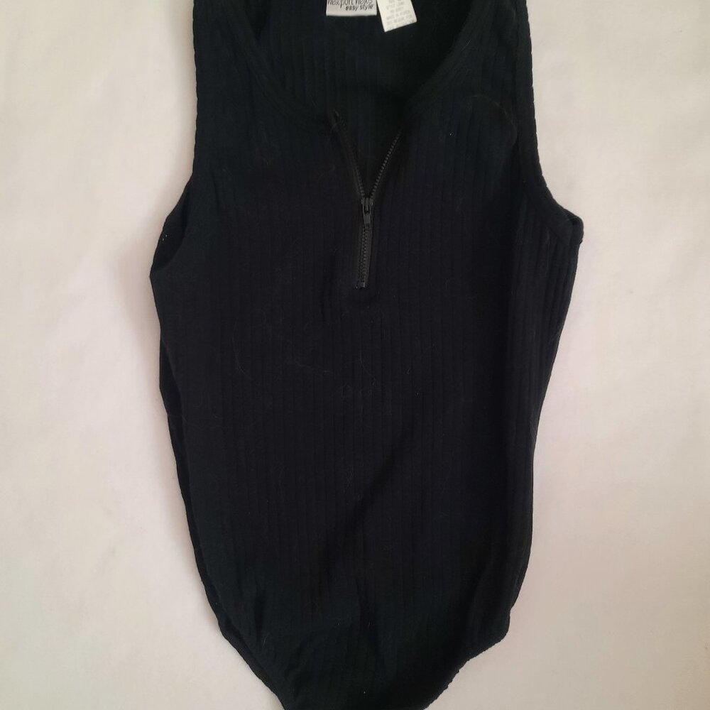 Ladies Black Sleeveless Ribbed Body Suit